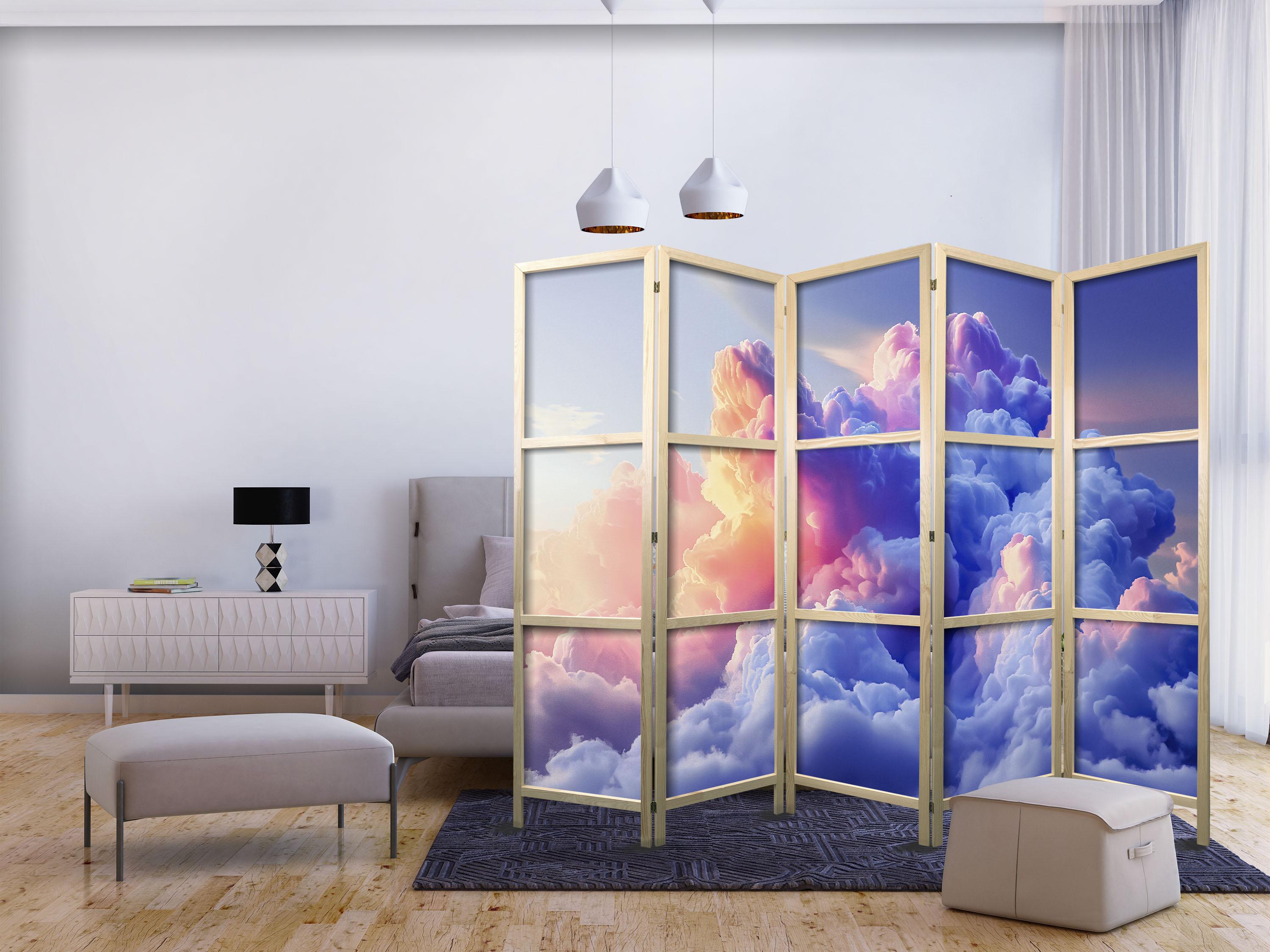 Japansk skærmvæg med skymotiv 225 x 172 cm - 5-panels rumdeler billede