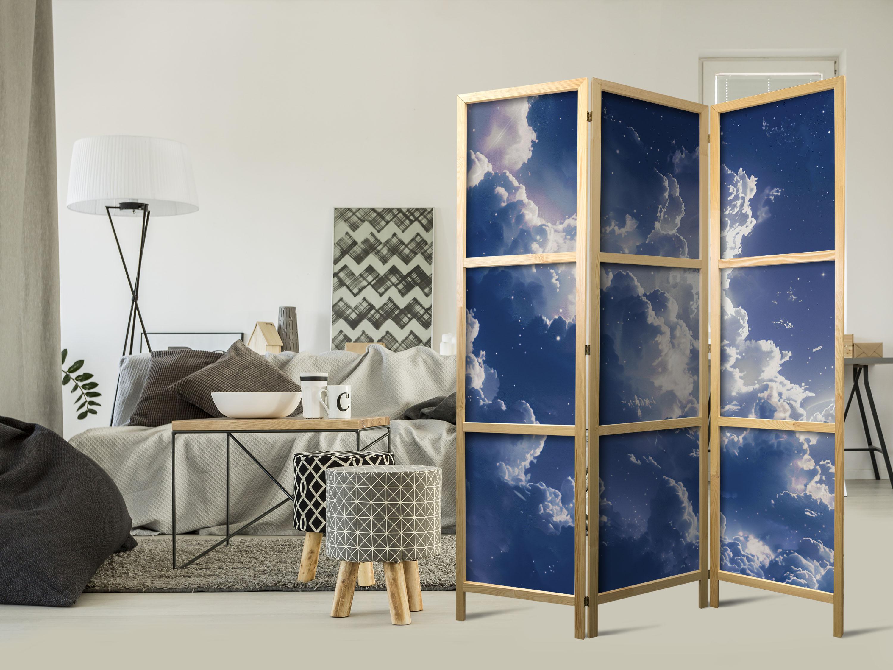 Japansk skærmvæg med stjerneskye-motiv 135 x 172 cm billede