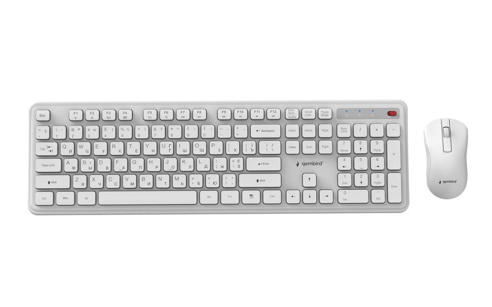 Gembird KBS-WPS-01 trådløst tastatur- og musesæt med russisk layout - hvid billede