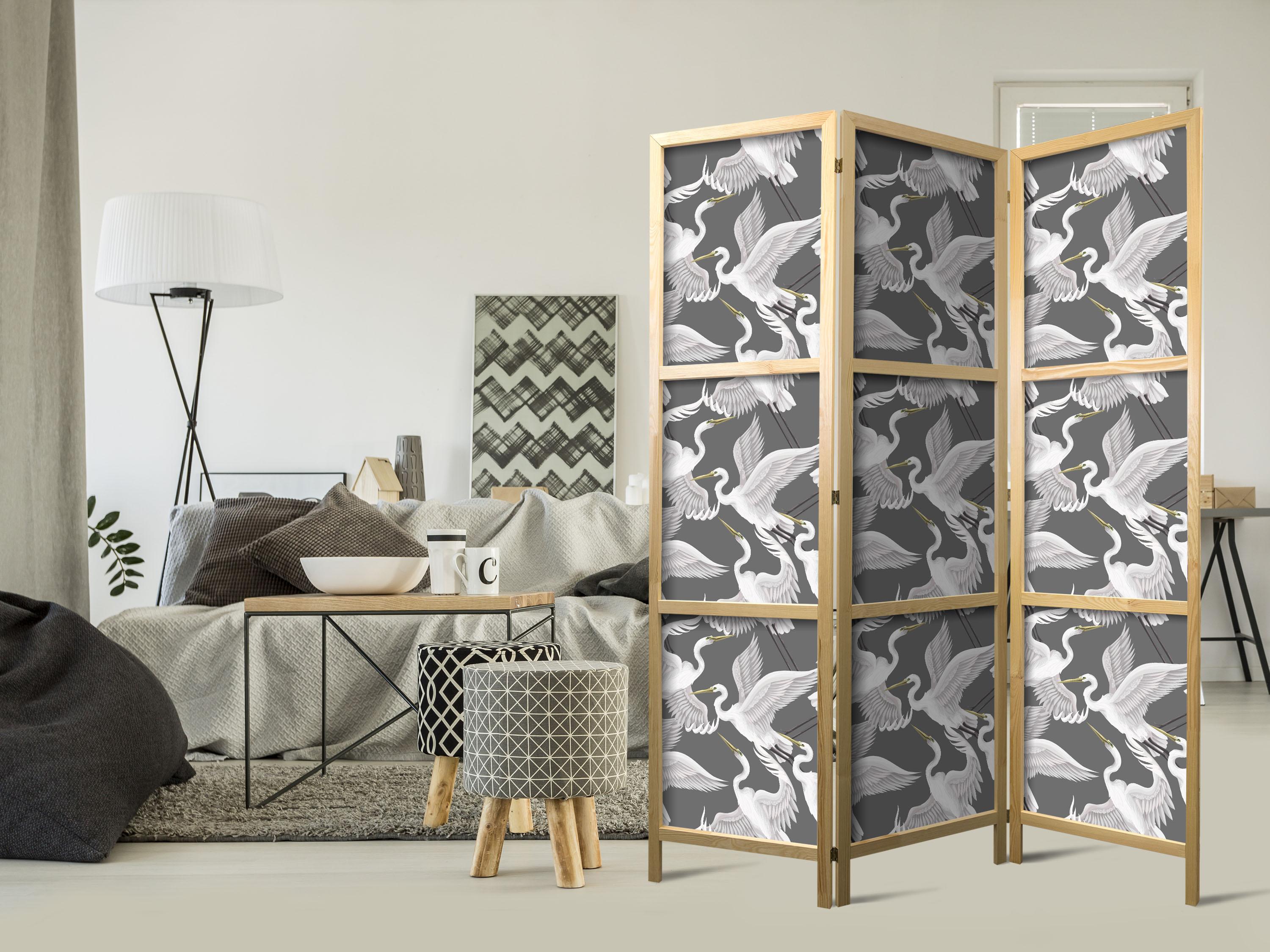 Japansk skærmvæg Pastelfugle 3-panel 135 x 172 cm billede