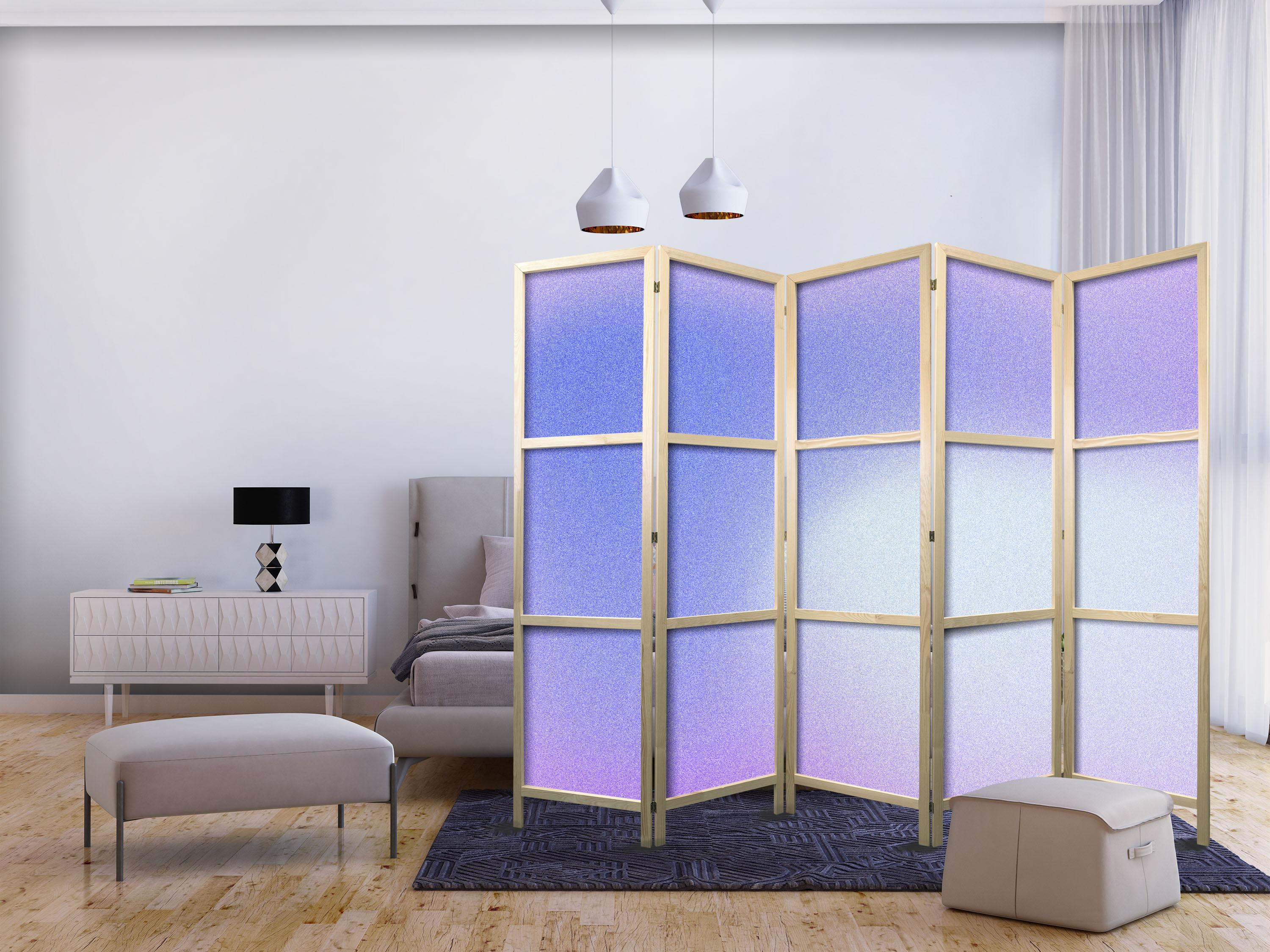Japansk skærmvæg Heather Mist 225 x 172 cm - 5 panels rumdeler i violette nuancer billede