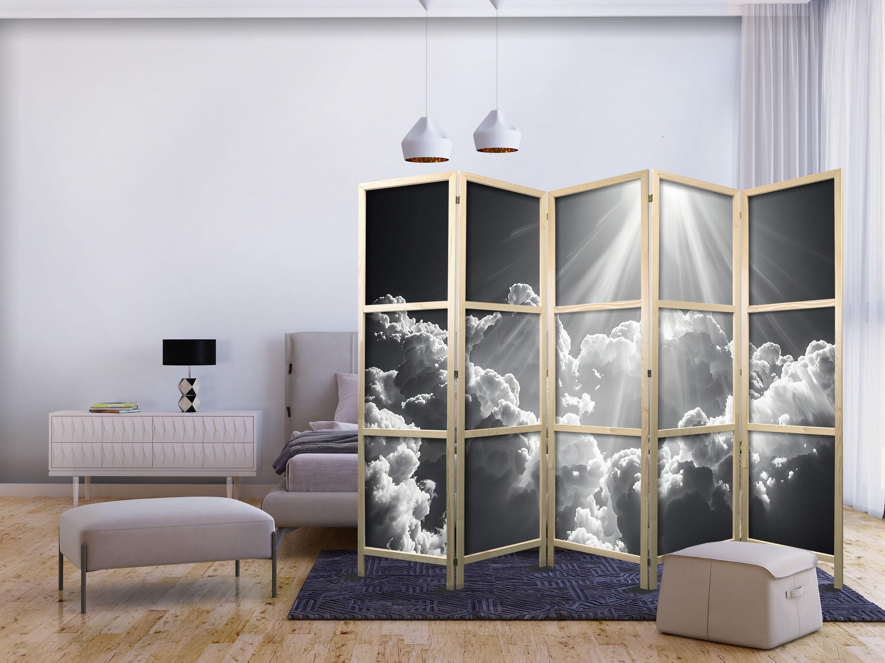 Japansk skærmvæg 5 paneler - Håb i skyerne med solstråler 225 × 172 cm billede