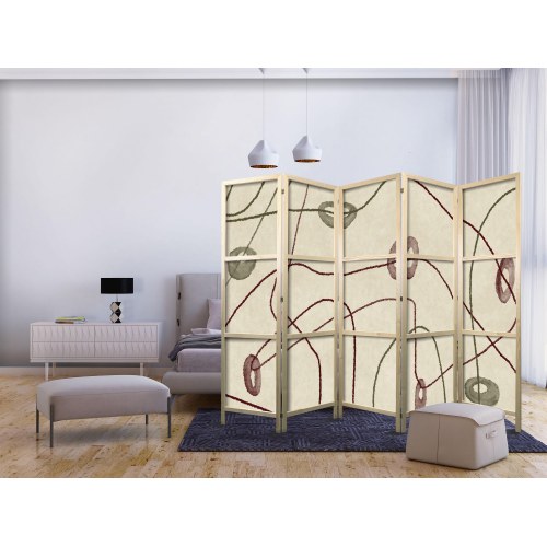 Japansk skærmvæg Perlelabyrint - abstrakt 5-panels rumdeler 225 × 172 cm