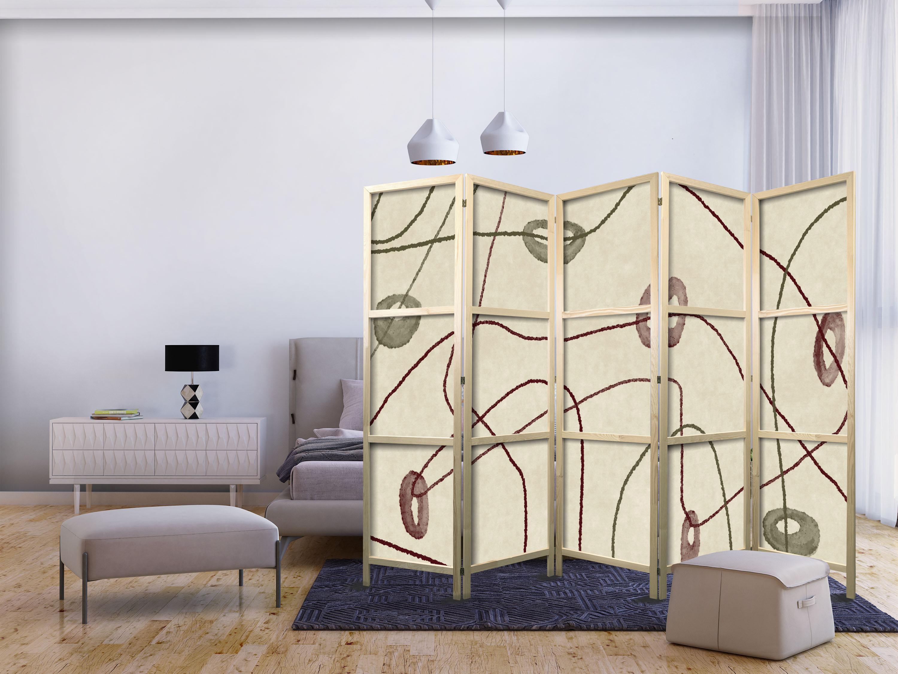Japansk skærmvæg Perlelabyrint - abstrakt 5-panels rumdeler 225 × 172 cm billede