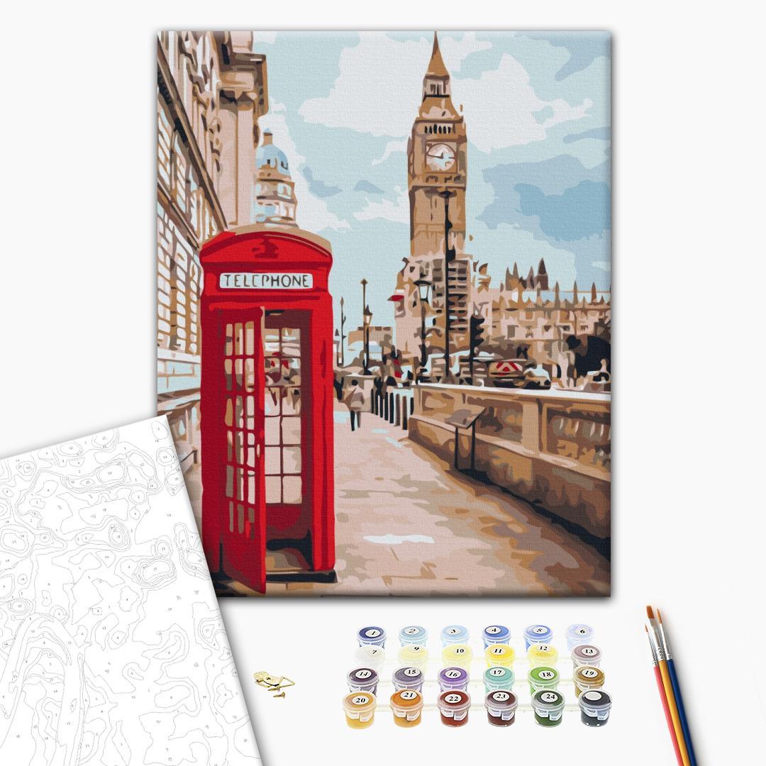 Mal selv billede med Big Ben og telefonboks 40 x 50 cm billede