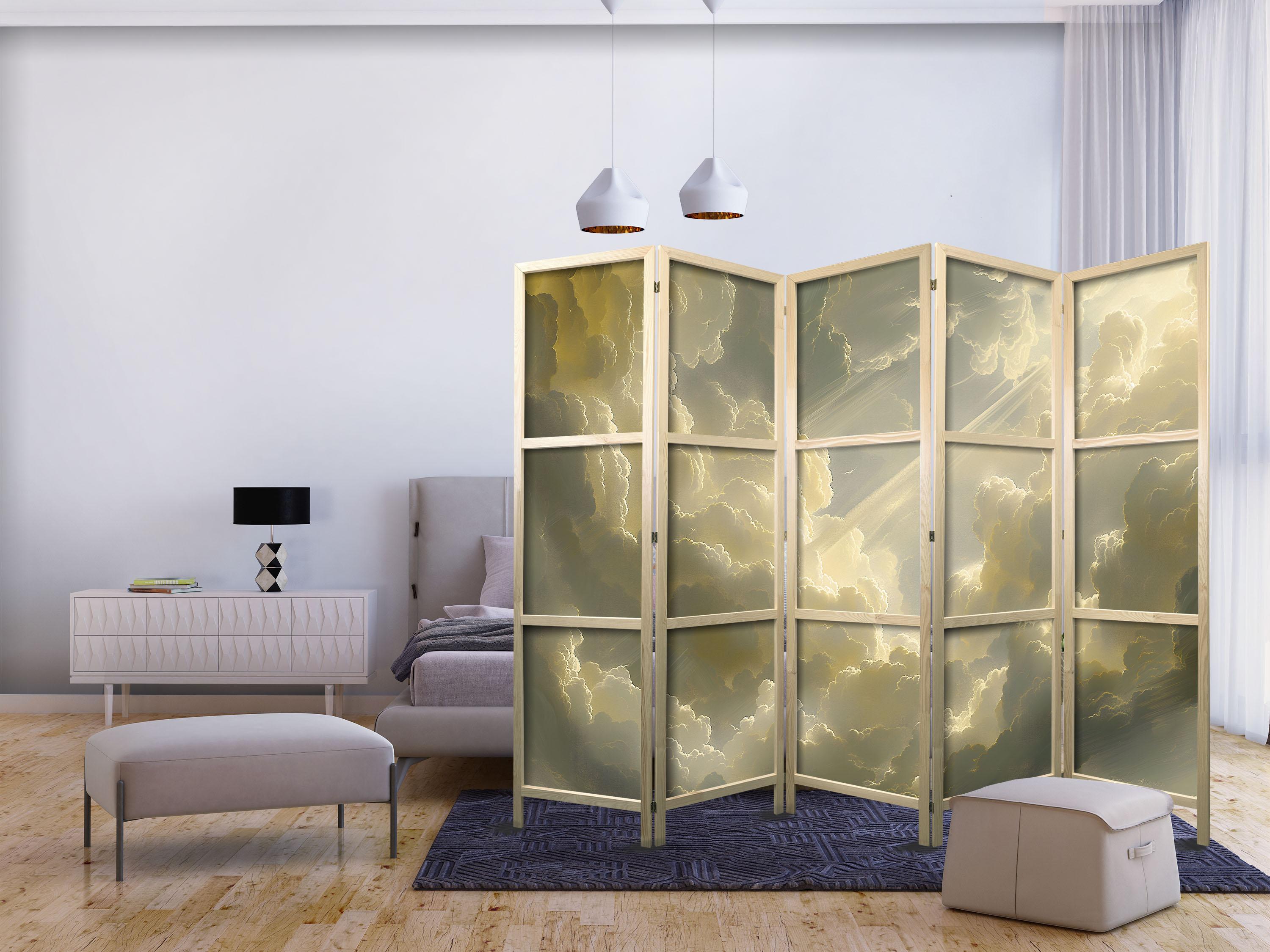 Japansk skærmvæg med skymotiv - 5 paneler, 225 × 172 cm billede