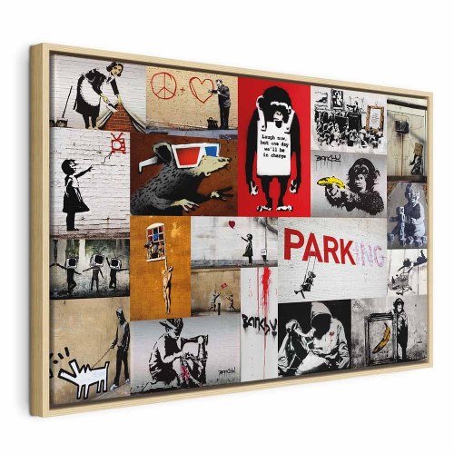 Banksy collage lærredsbillede til vægdekoration