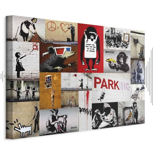 Banksy collage lærredsbillede til vægdekoration