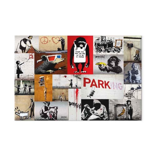 Banksy collage lærredsbillede til vægdekoration