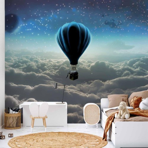 Fototapet Natlig Ekspedition - luftballon over skyer