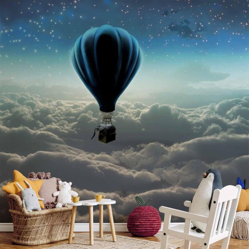 Fototapet Natlig Ekspedition - luftballon over skyer