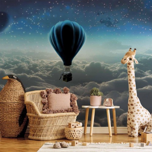 Fototapet Natlig Ekspedition - luftballon over skyer