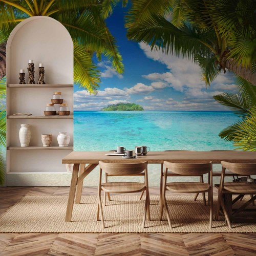 Fototapet Bekymringsfri eftermiddag med tropisk strandmotiv