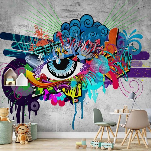Fototapet Graffiti-øje - vægdekoration med gadekunst