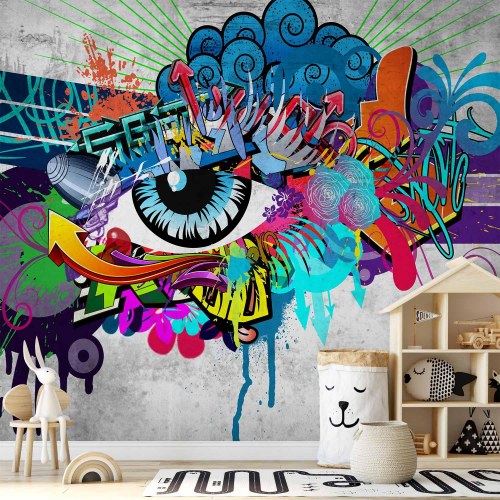 Fototapet Graffiti-øje - vægdekoration med gadekunst