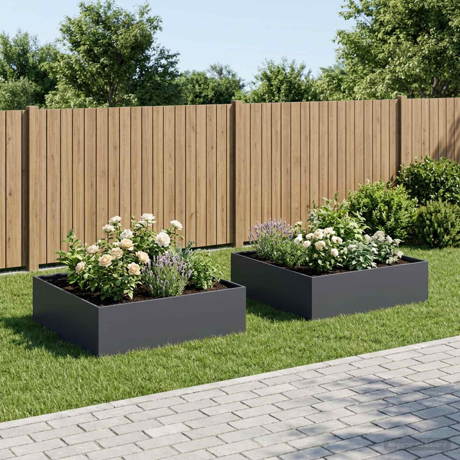 Blomsterkrukke 2 stk. antracit 80 x 80 x 30 cm plantekasse billede