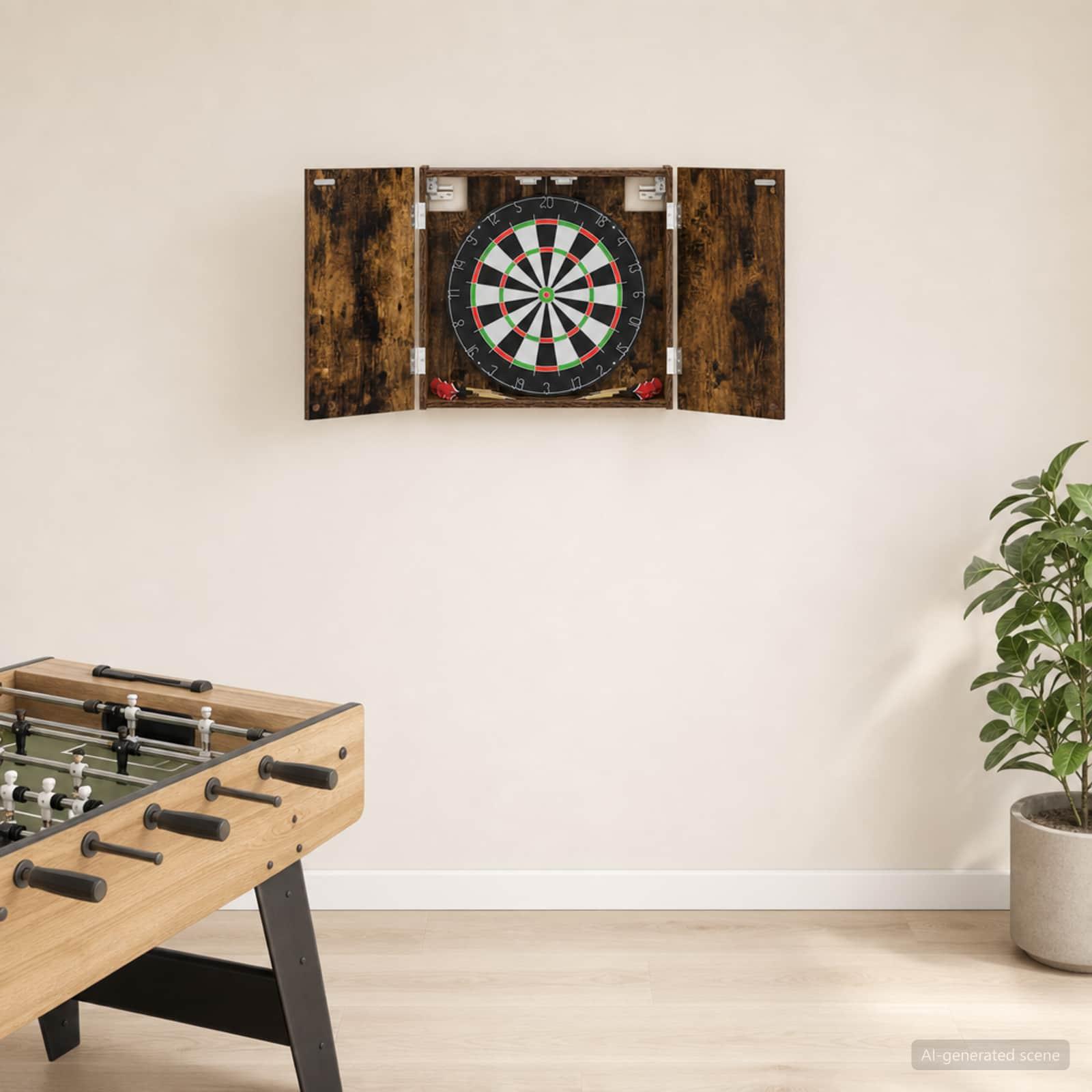 Dartskab i røget eg 56 x 12 x 53,5 cm til dartskive