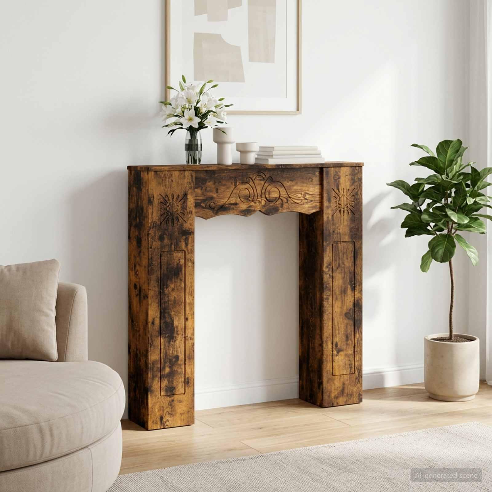 Pejseramme i røget eg 102 x 20 x 102 cm i konstrueret træ billede