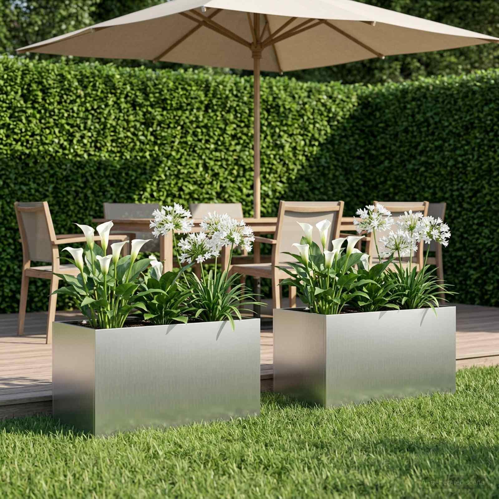 Blomsterkrukke 2 stk. sølv 100 x 50 x 50 cm rektangulær plantekasse billede