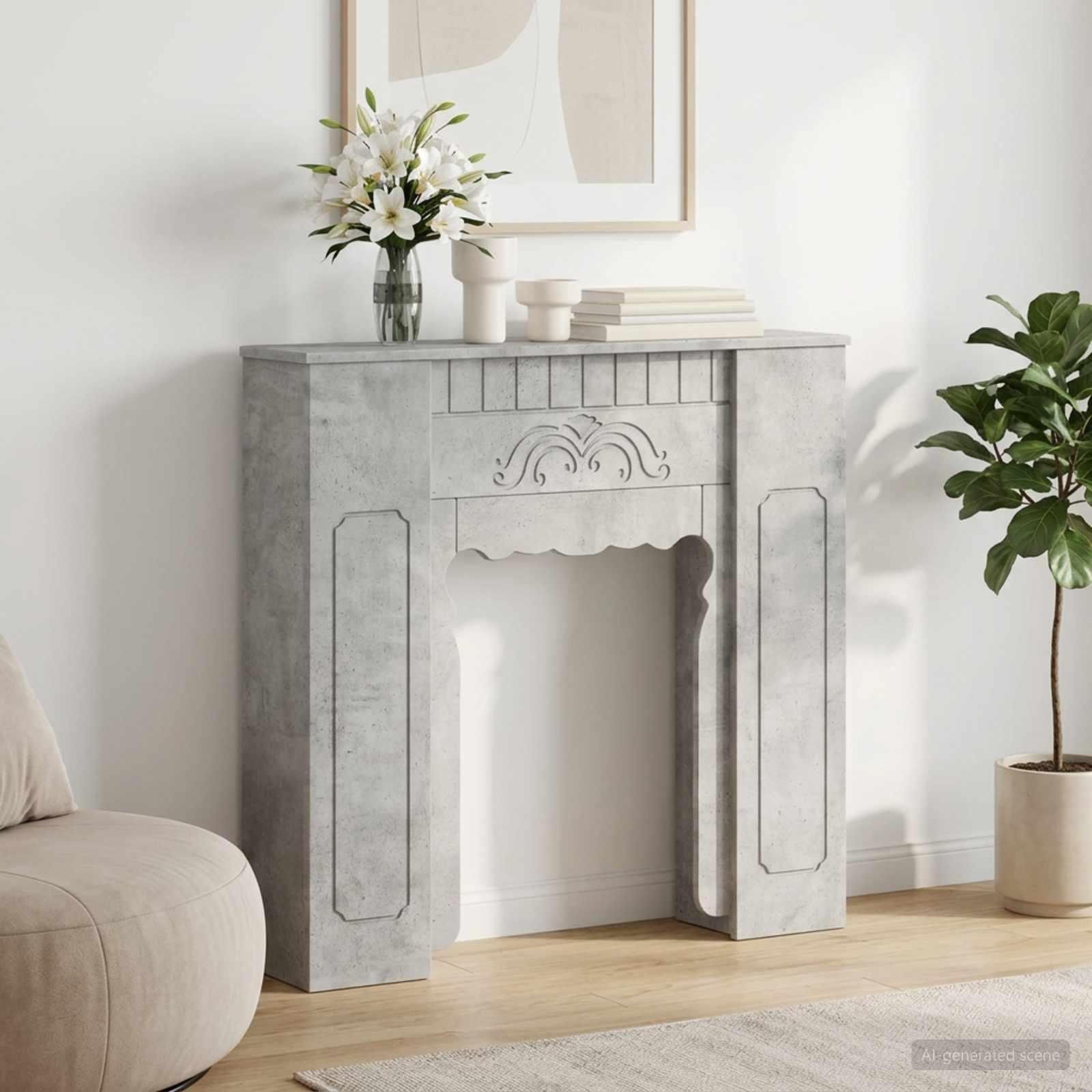 Pejseramme i betongrå 93 x 20 x 89 cm i konstrueret træ billede