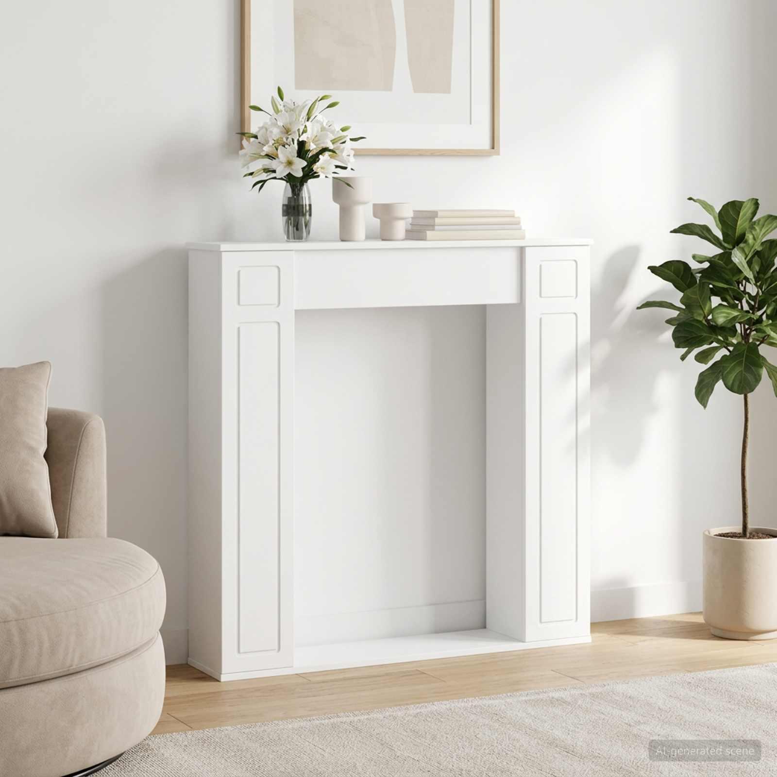 Pejseramme hvid 100 x 20 x 100 cm i konstrueret træ billede
