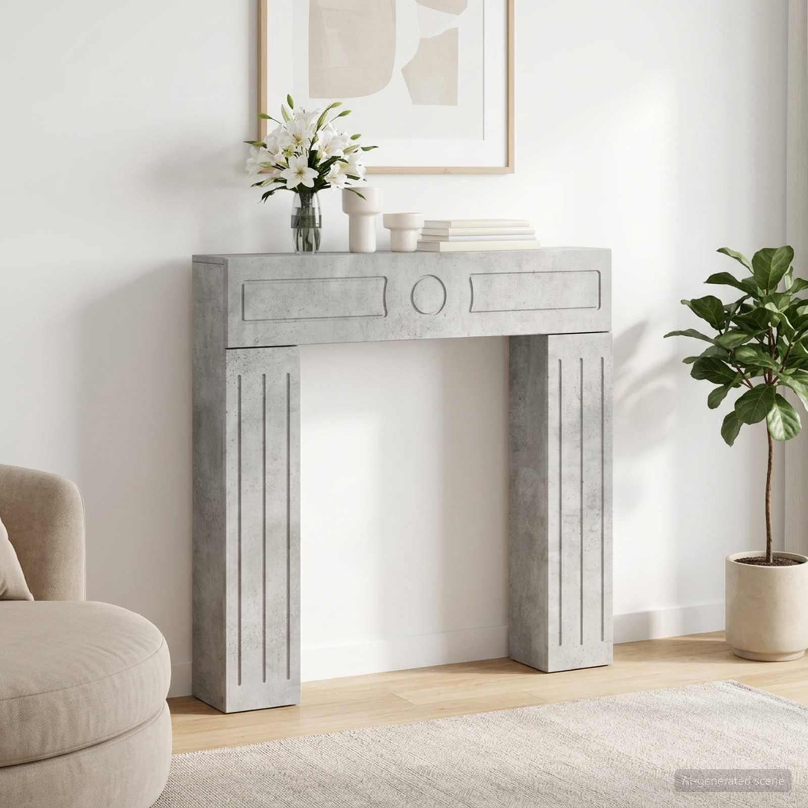 Pejseramme i betongrå 102 x 18 x 100,5 cm i konstrueret træ billede