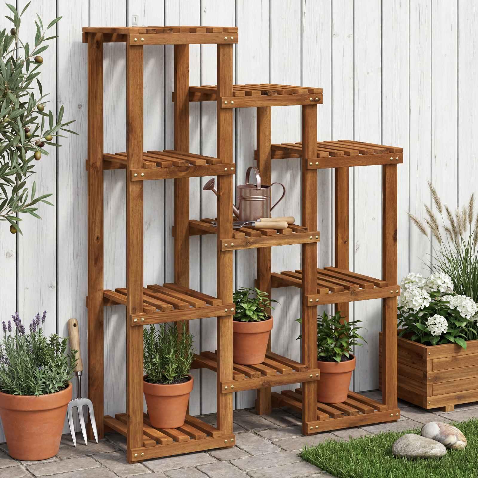 Planteholder naturfarvet 85 x 30 x 114,5 cm i massivt akacietræ