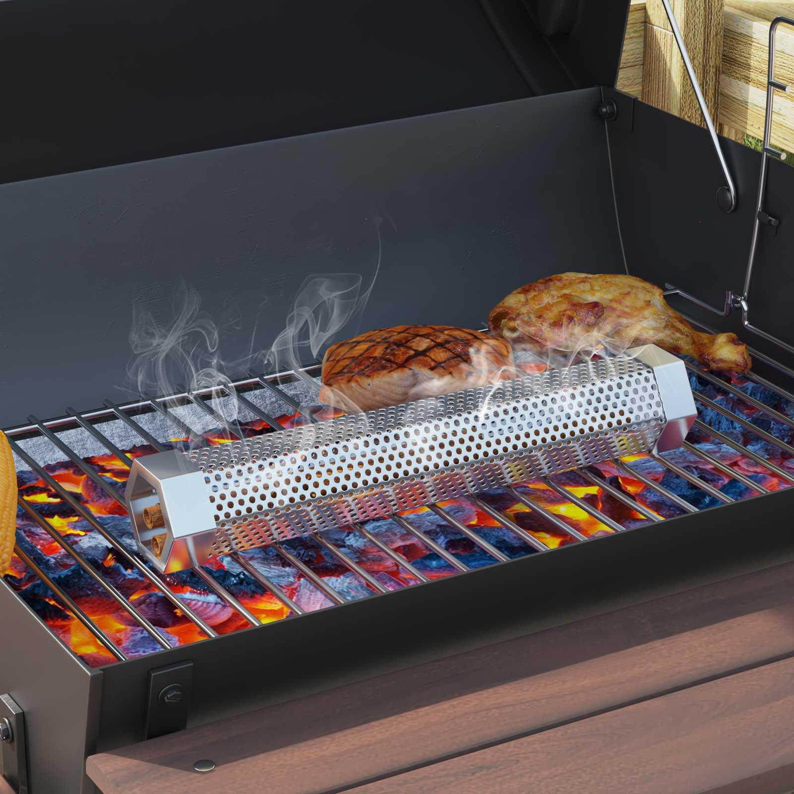 Tøndegrill med hjul og hylder 3 stk. 115 x 85 x 95 cm sort