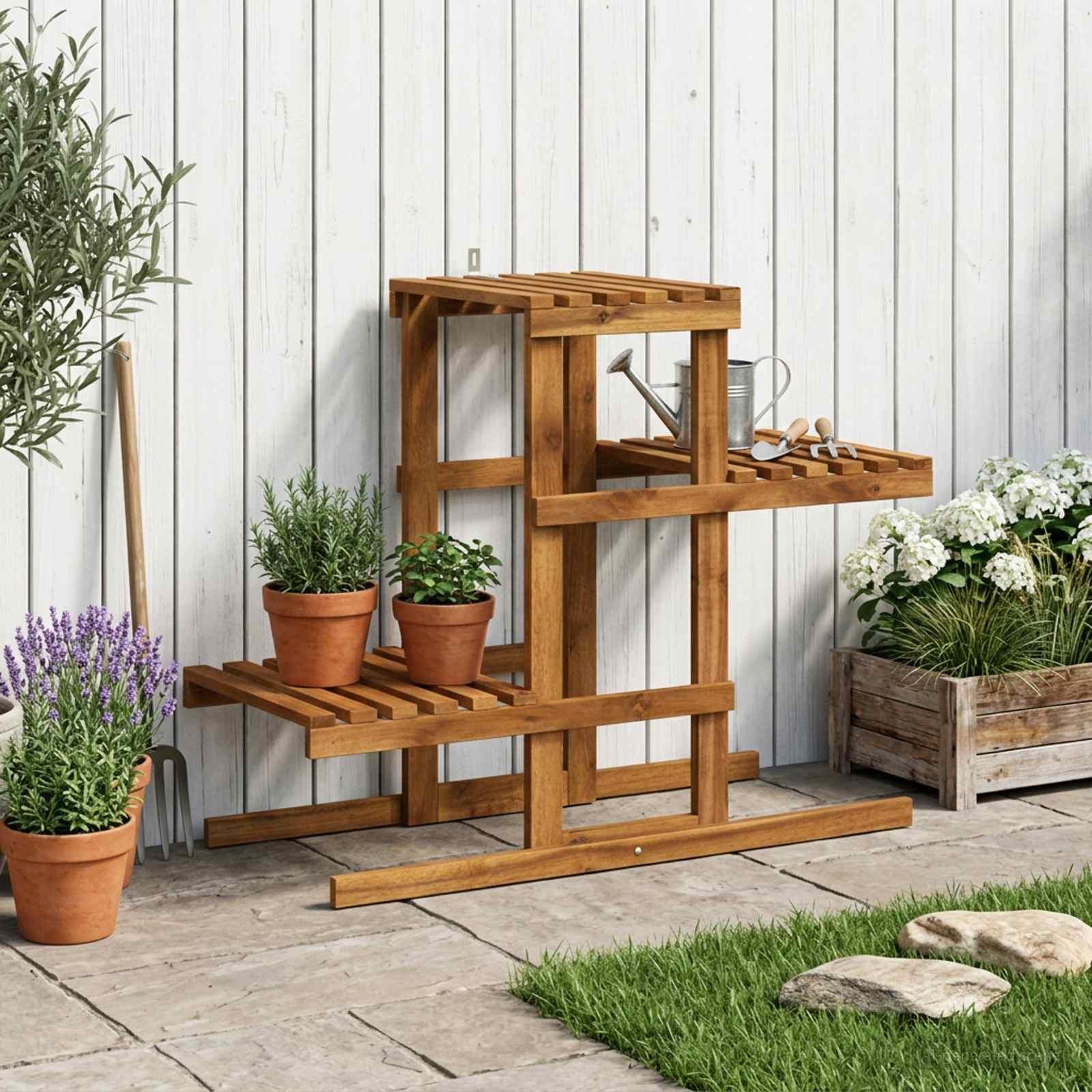 Planteholder i massivt akacietræ 82 x 36 x 60 cm naturfarvet