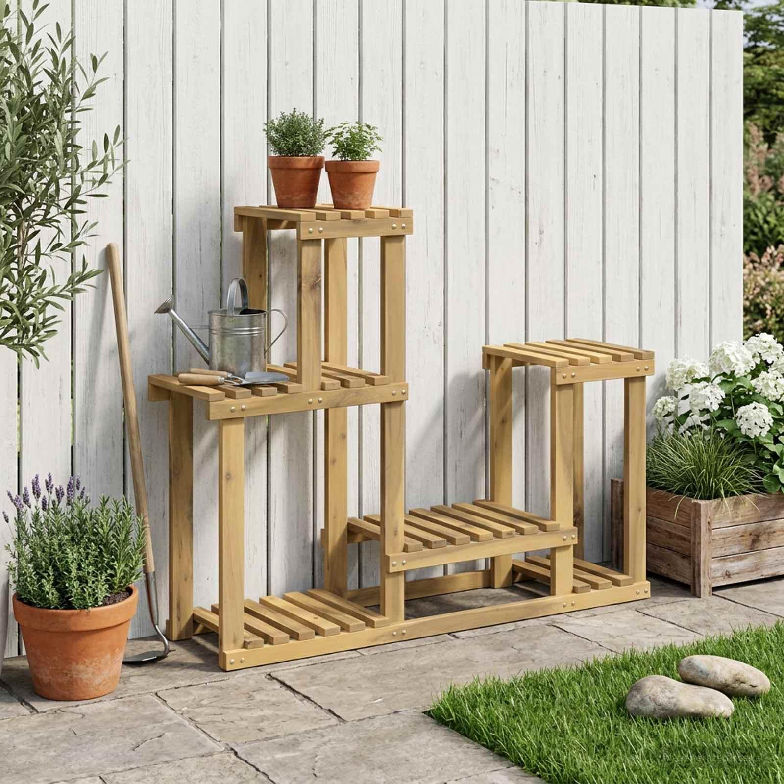 Planteholder hvid 90 x 25 x 73 cm i massivt akacietræ