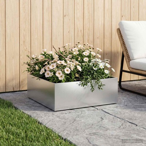 Have blomsterkrukke i galvaniseret stål 40 x 40 x 20 cm sølv