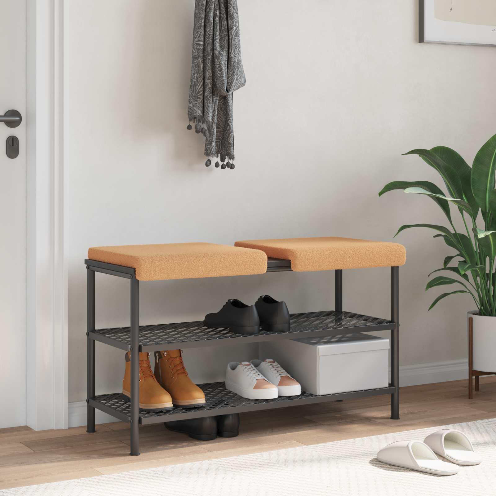 Bænkpude 2 stk. i sherpa-stof beige, dybde 35 cm billede