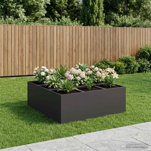 Plantekasse i sort koldvalset stål 100 x 100 x 30 cm