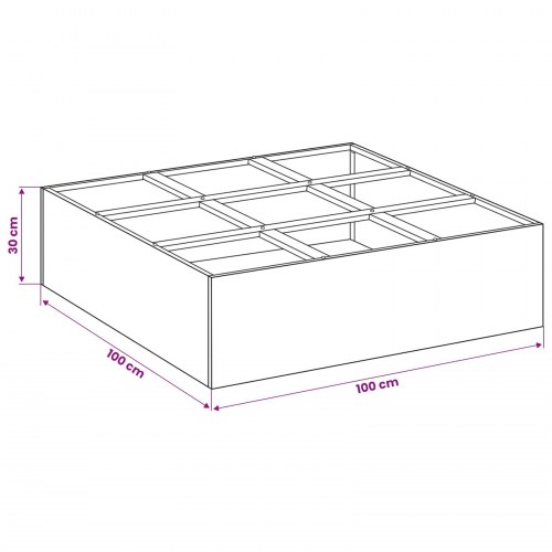 Plantekasse i sort koldvalset stål 100 x 100 x 30 cm