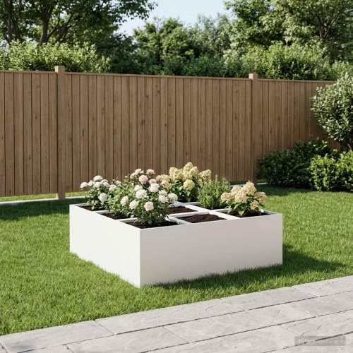Plantekasse i koldvalset stål - hvid 100 x 100 x 20 cm