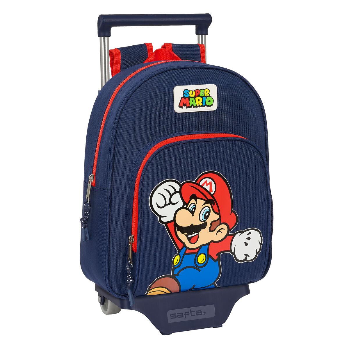 Super Mario World skolerygsæk med hjul 28 x 34 x 10 cm marineblå billede