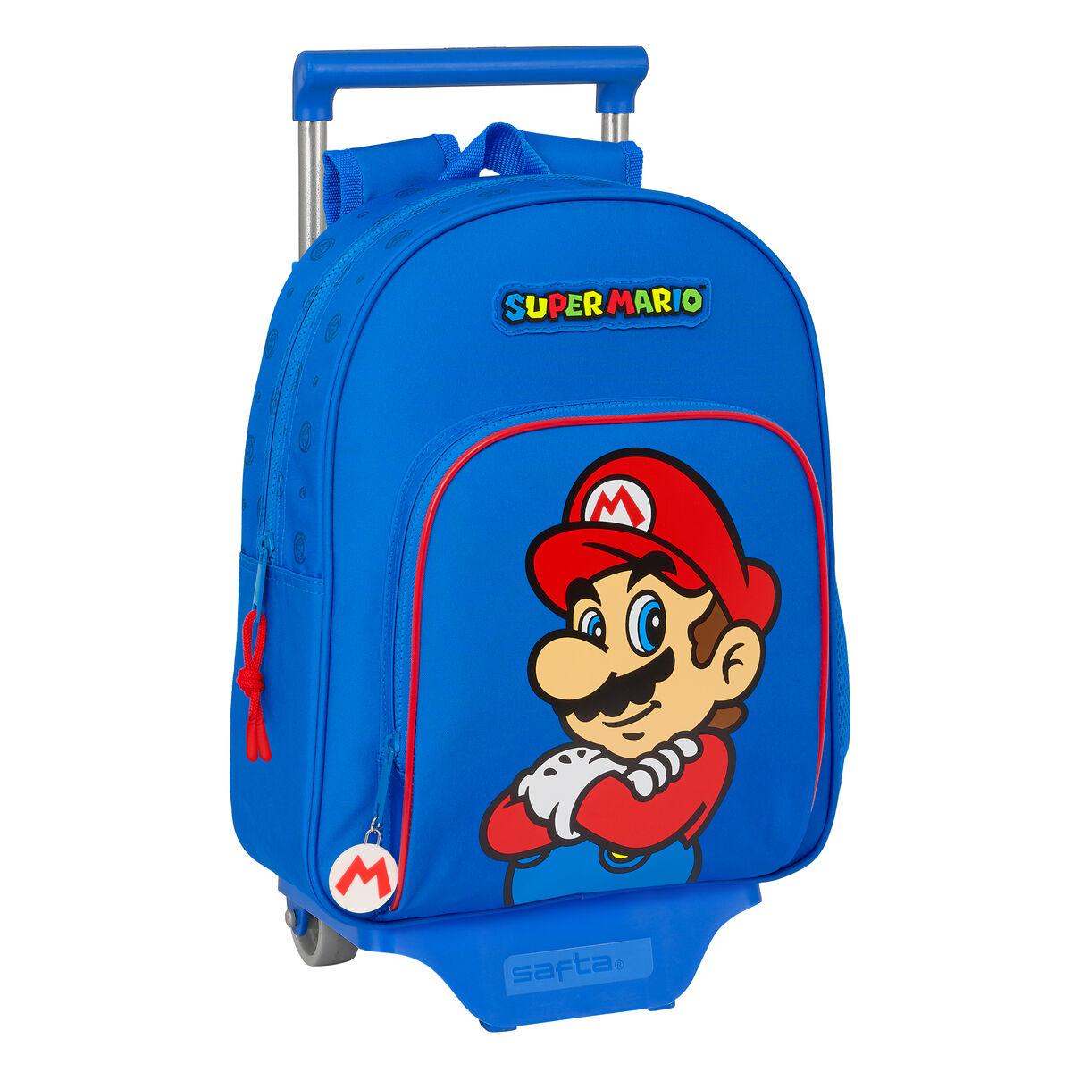 Super Mario Play skolerygsæk med hjul blå/rød 28 x 34 x 10 cm billede
