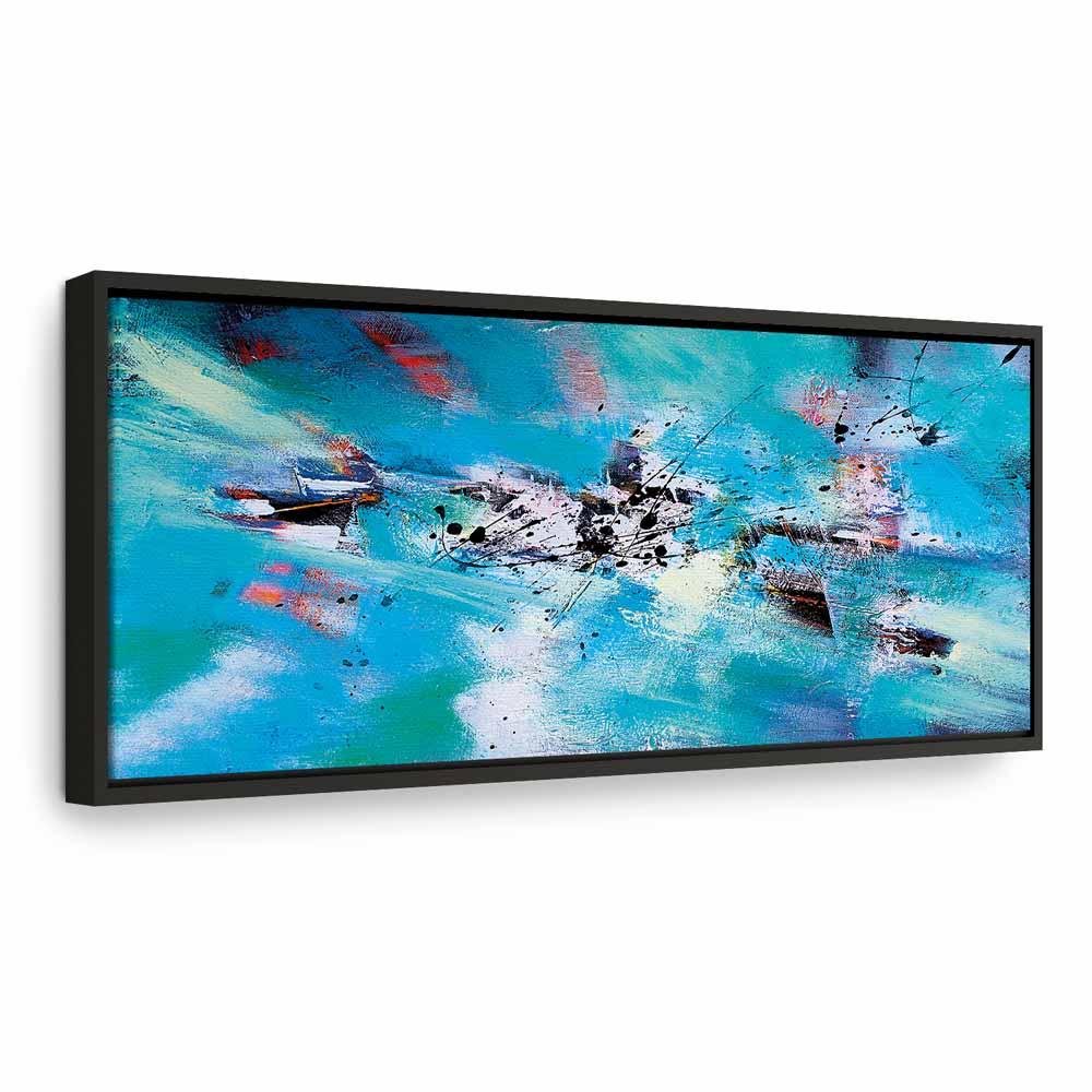 Abstrakt billede på lærred - Sne-sjov smalt format - 90 x 30 cm - I en sort træramme billede