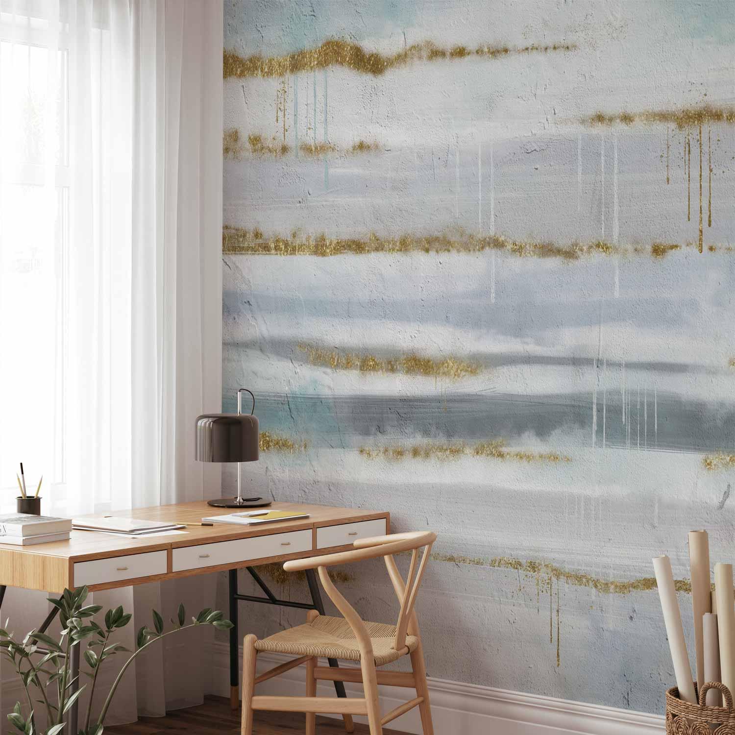 Fototapet med abstrakte striber og gulddetaljer - 100 x 70 cm - Premium billede