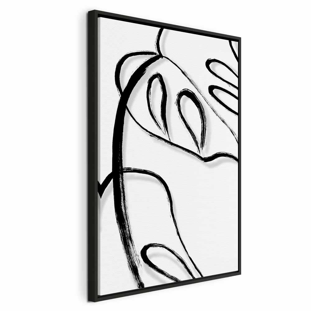 Lærredsbillede Hvid Monstera lodret - 60 x 90 cm - I en sort træramme billede