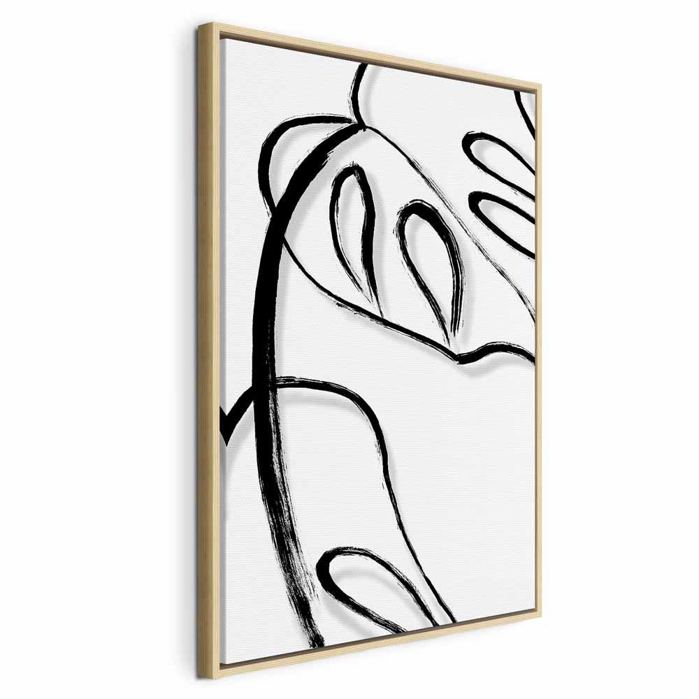 Lærredsbillede Hvid Monstera lodret - 40 x 60 cm - I en naturlig træramme billede
