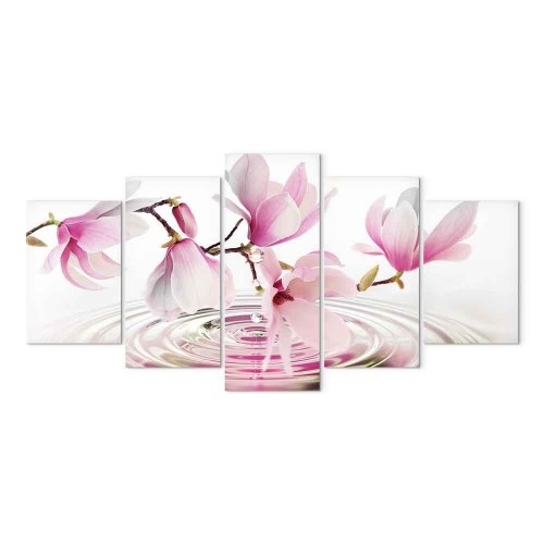 Lærredsbillede Magnolier over vand i 5 dele bred rosa