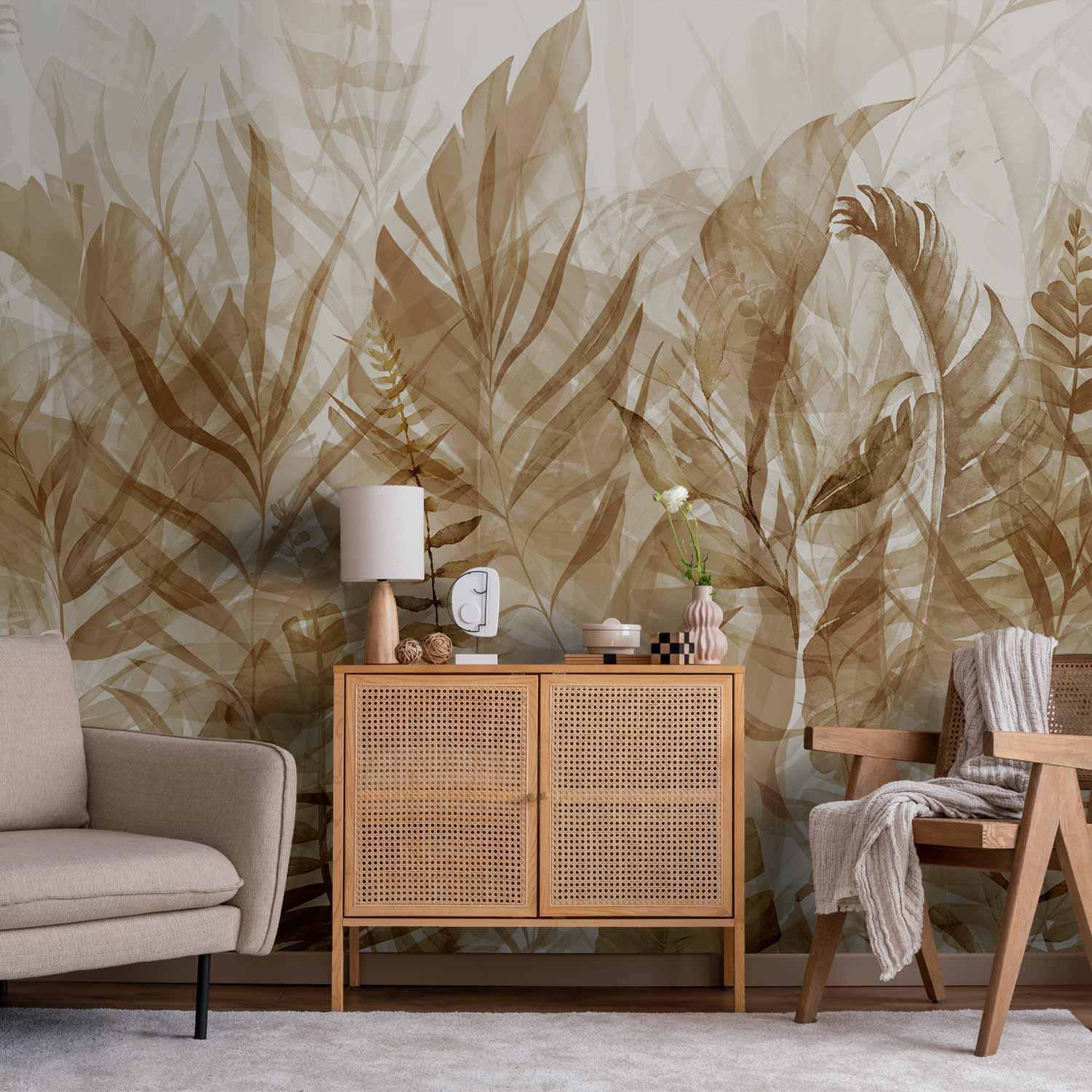 Fototapet Magic Grove brun med blade - 500 x 350 cm - Premium billede