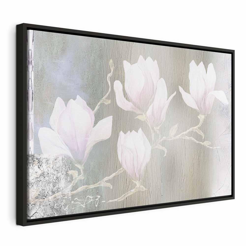 Billede på lærred Hvide Magnoliaer bredformat - 60 x 40 cm - I en sort træramme billede