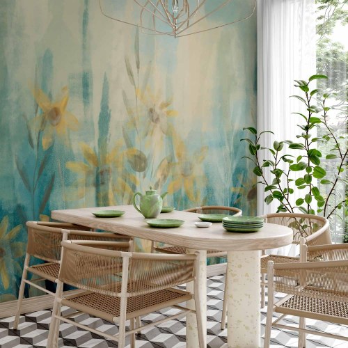 Fototapet A touch of summer med blomstermotiv i blå nuancer
