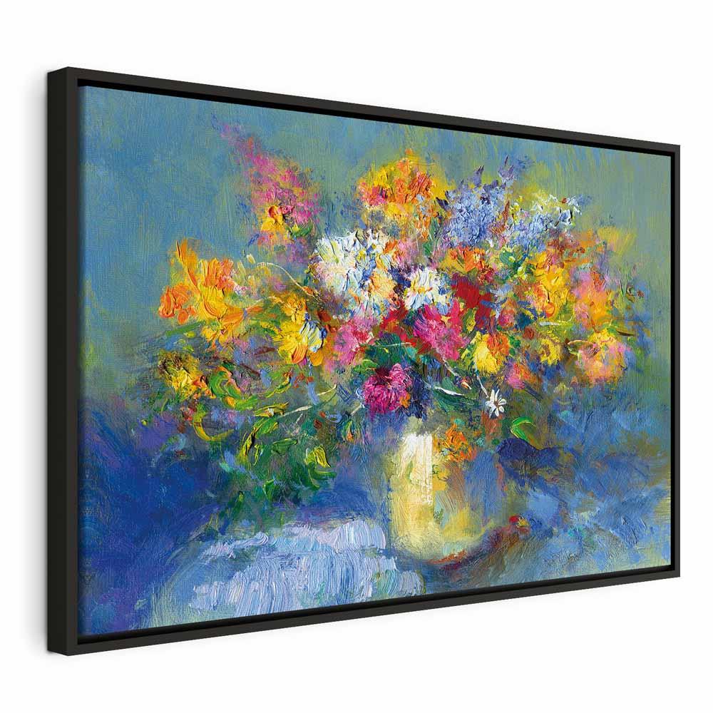 Lærredsbillede Efterårsbuket med blomster - 90 x 60 cm - I en sort træramme billede