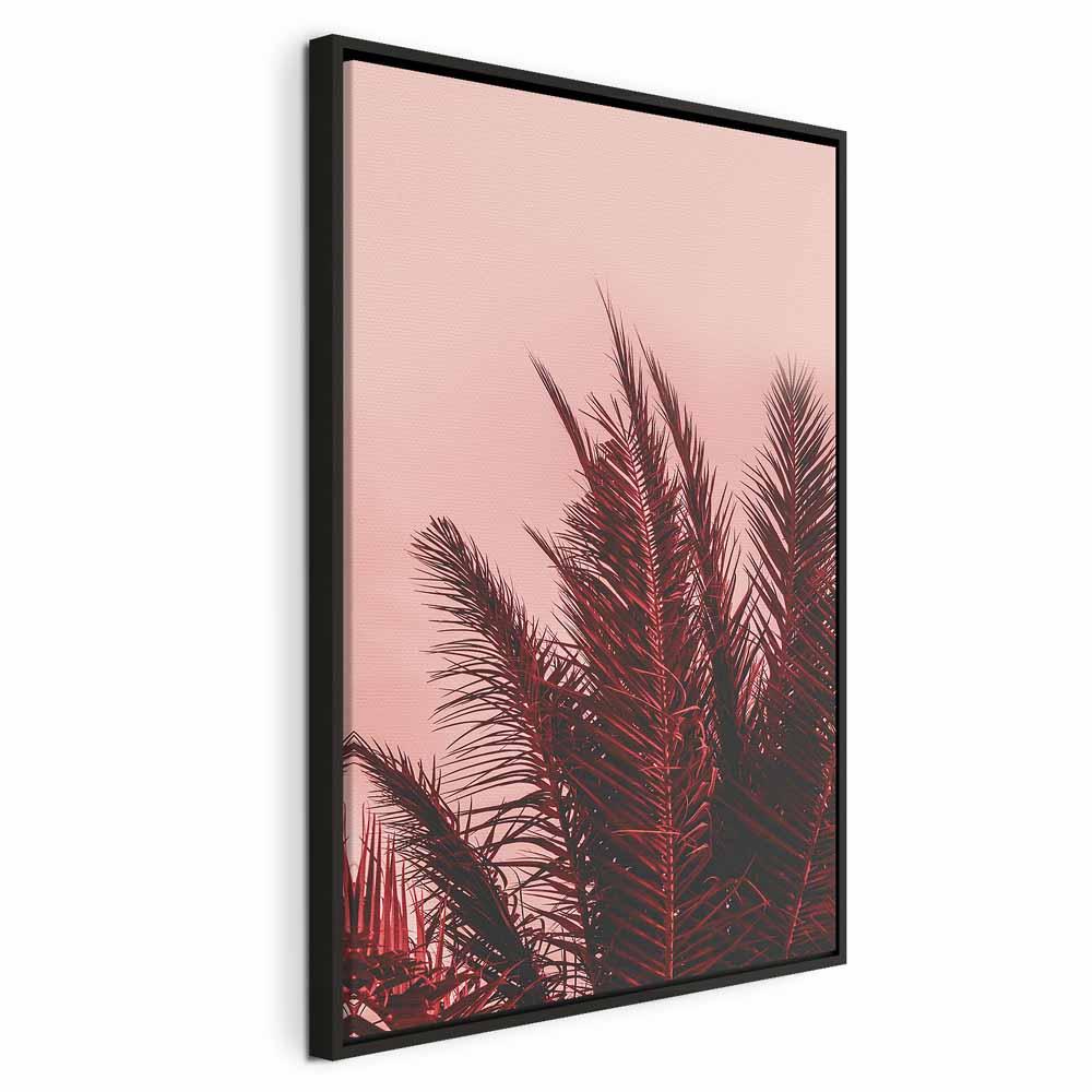 Lærredsbillede Palmer ved solnedgang - lodret vægkunst - 80 x 120 cm - I en sort træramme billede