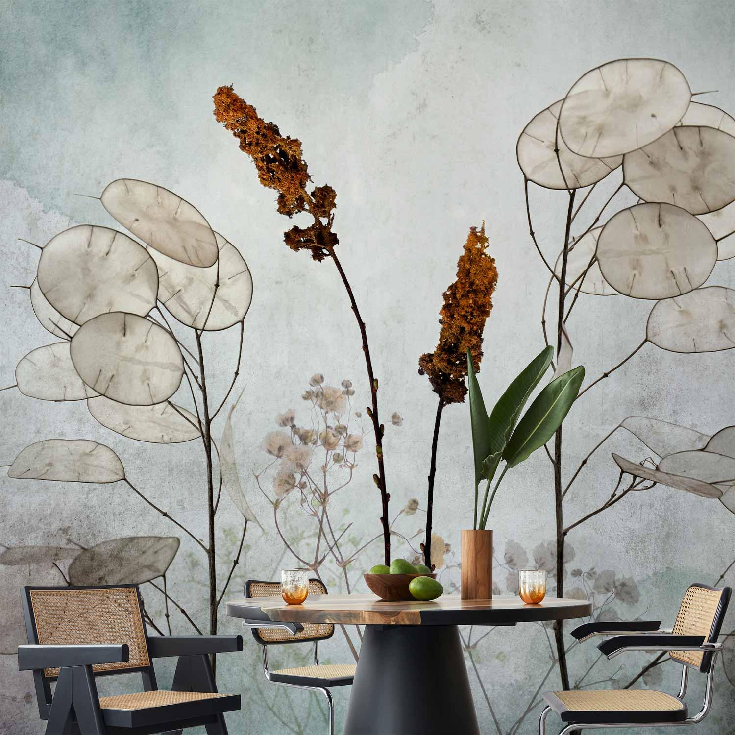Fototapet med blade - Lunaria i engen - 250 x 175 cm - Vandtæt billede
