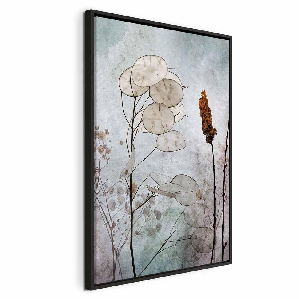 Lærredsbillede Lunaria Fruits - 1 del vertikalt naturmotiv - 40 x 60 cm - I en sort træramme billede