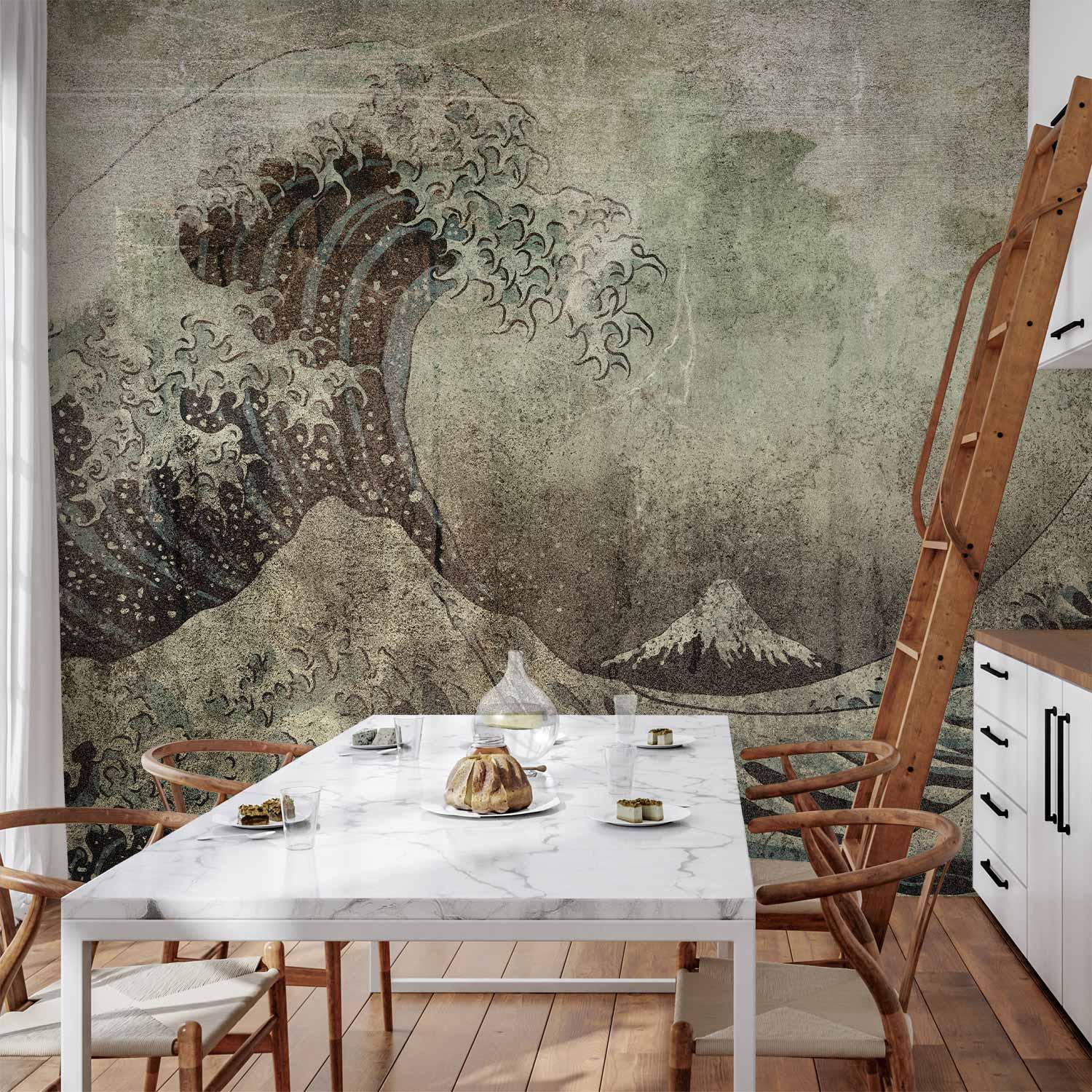 Fototapet Den store bølge i Kanagawa i retrostil - 400 x 280 cm - Vandtæt billede